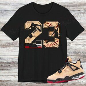 4 GS Pizza Sneaker Match Shirt Sesame White Fire Red Black, Jordan 4 Pizza Shirt